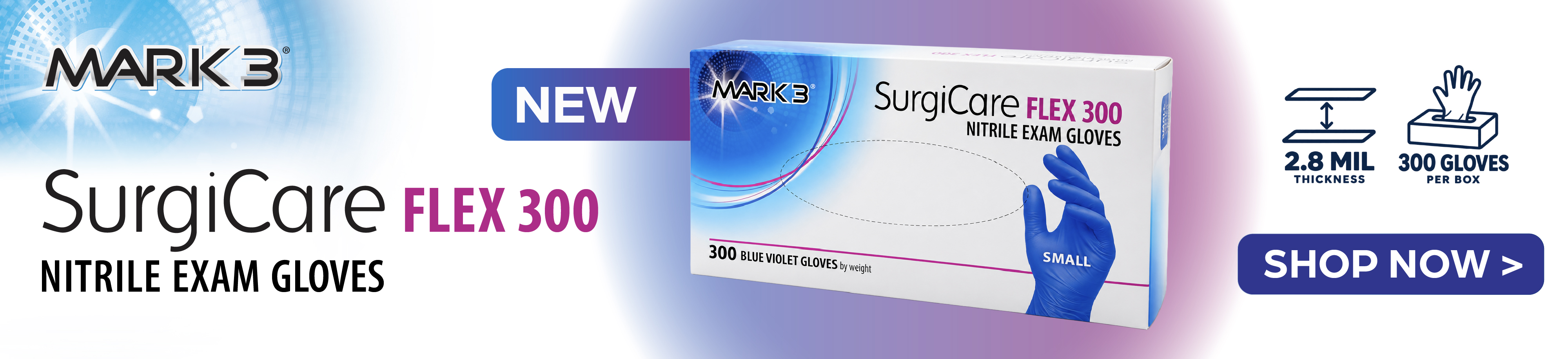 MARK3 SurgiCare FLEX 300 Blue Violet Nitrile Exam Gloves