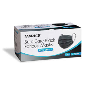 SurgiCare Earloop Face Masks ASTM Level 3 50/bx Black - MARK3