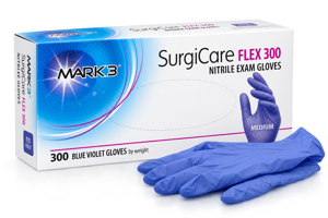 SurgiCare Flex 300 Blue Violet Nitrile Exam Gloves 300/bx - MARK3